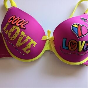 Pink and Yellow Bra with Graphic Design